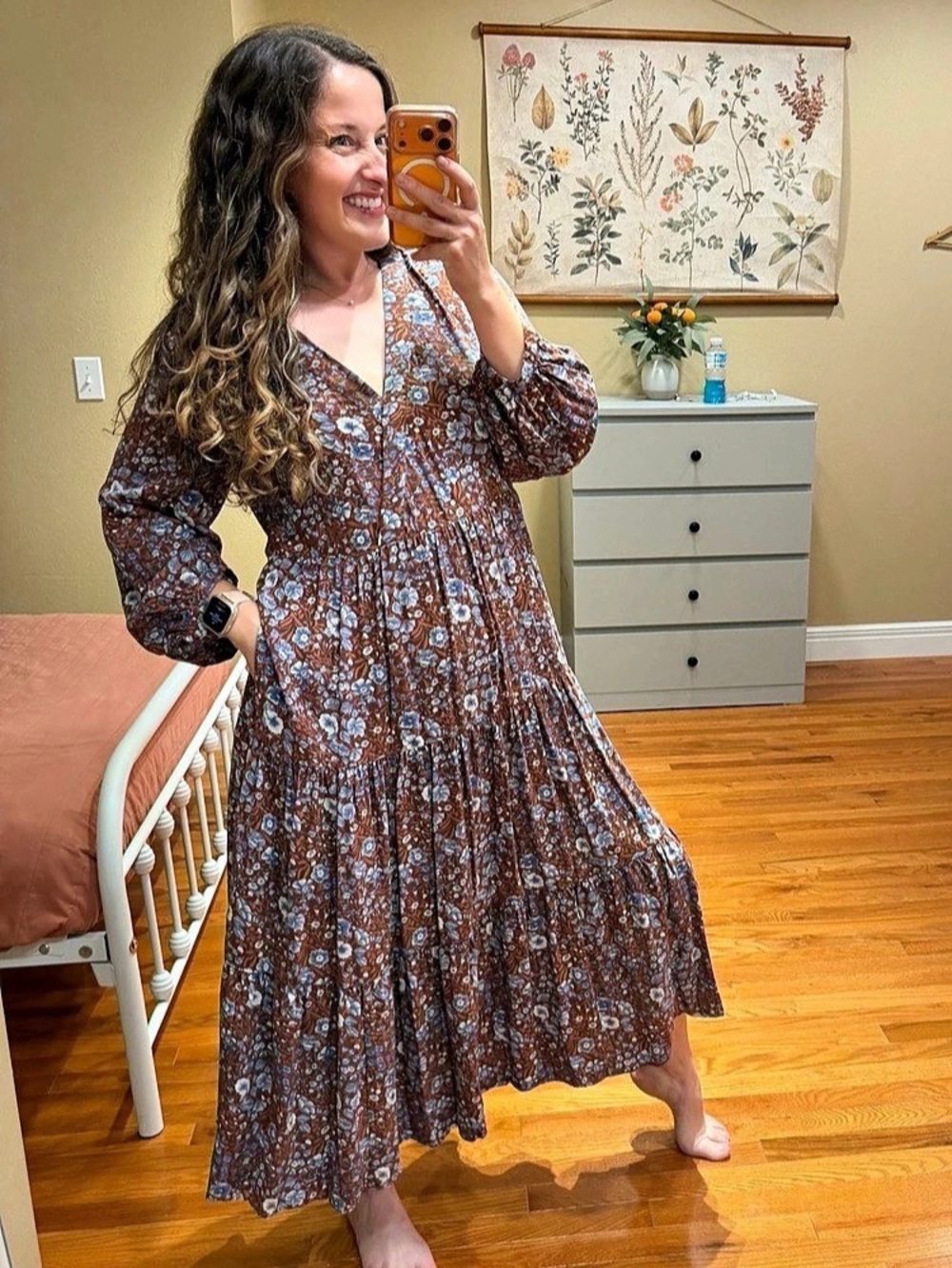 Madewell Floral challis Woodland Floral Maxi Dress in Brown & Blue Size Medium - Picture 4 of 11